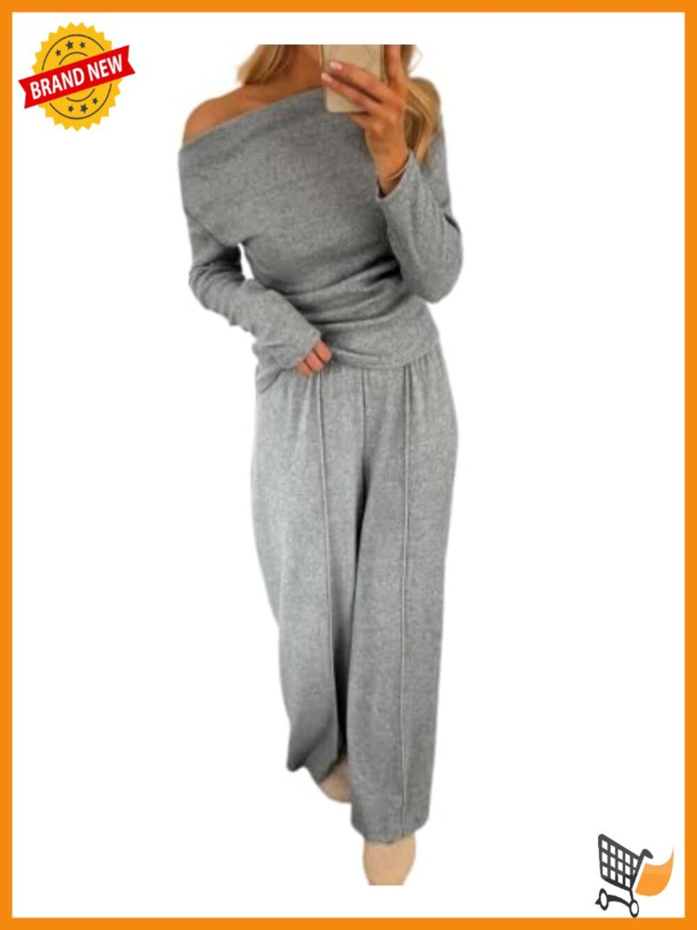 Ribbed knit lounge set off shoulder top wide leg pants